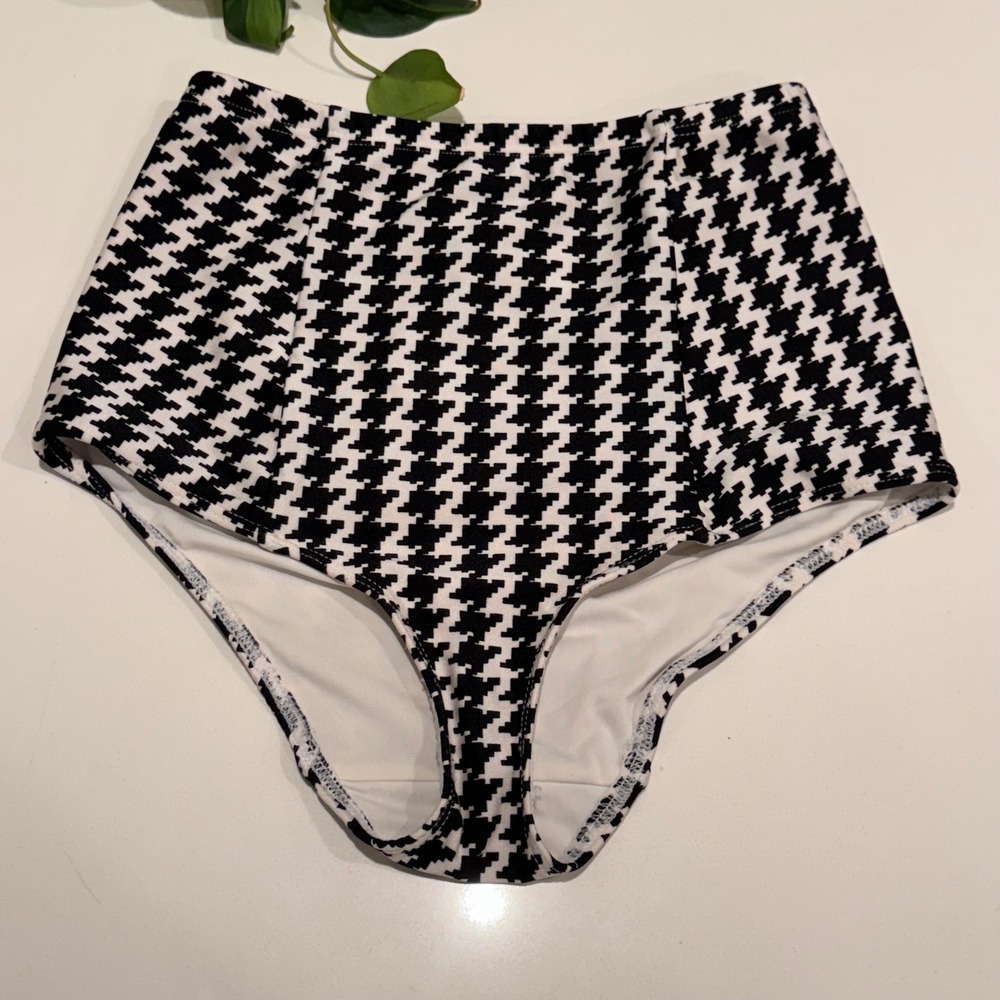 American Apparel Houndstooth Bikini Indie Sleaze Retro High Waisted Bottoms XS
